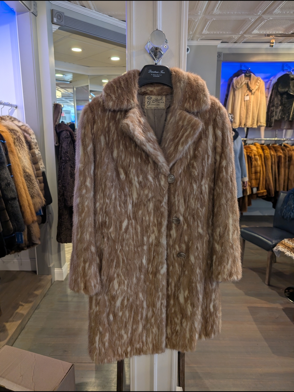 Vintage Mink Two Tone Fur Coat in Light Brown and Cream